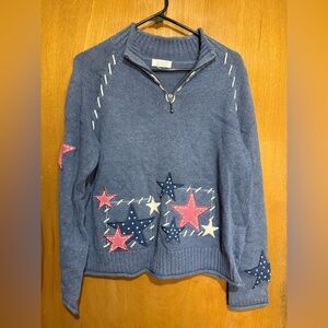 Vintage Patriotic Stars Sweater 90s‎ Half-Zip Pullover USA Theme XL